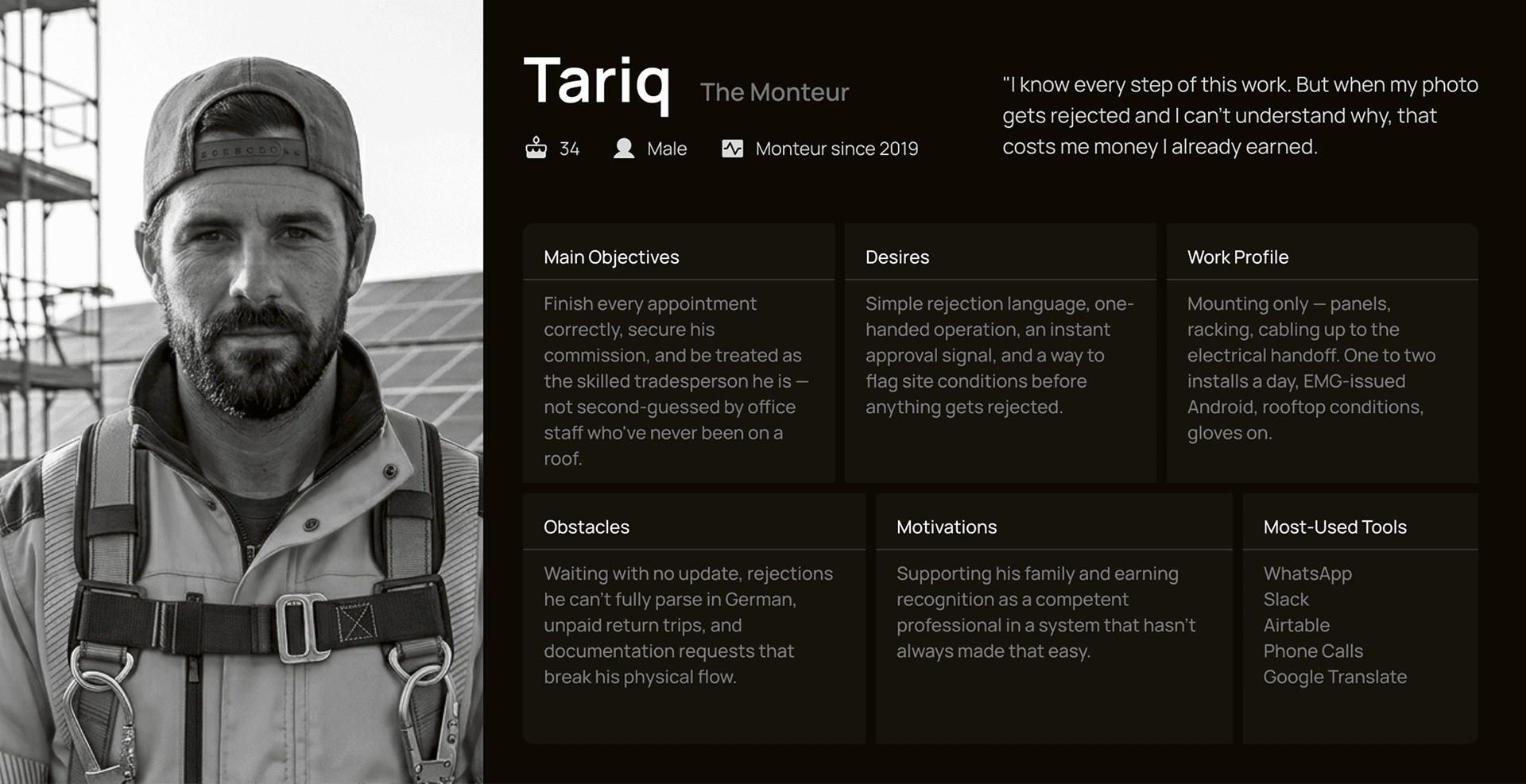 Tariq the Monteur persona